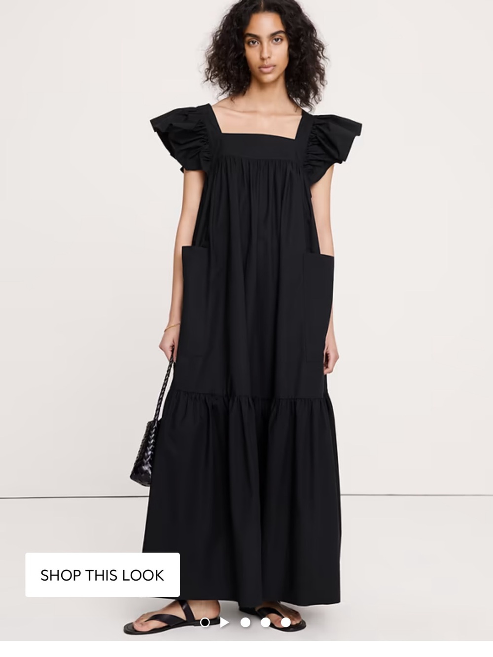NWOT BANANA REPUBLIC COTTON POPLIN FLOUNCE MAXI DRESS sz Small $190 BLACK